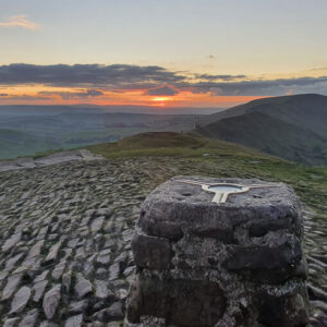 Mam Tor trig point at sunset